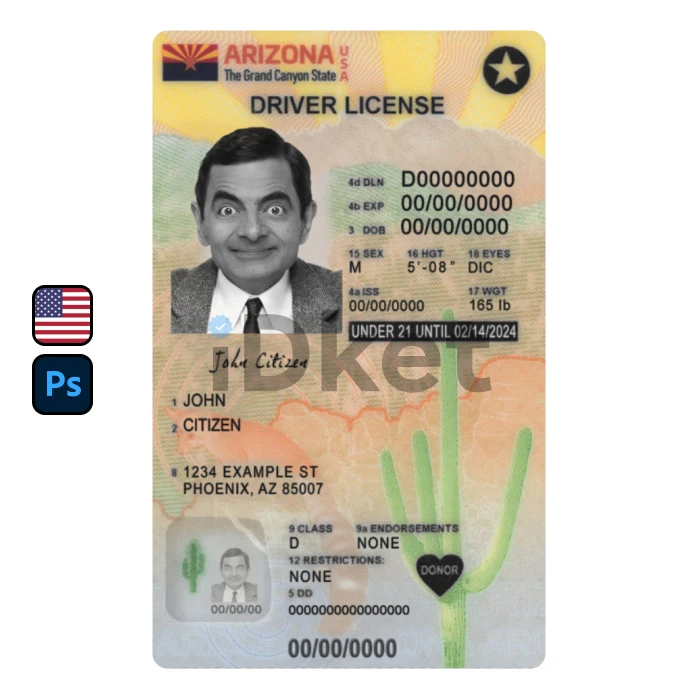 Arizona 2 (2) USA Arizona Driver License PSD Template - Image 1