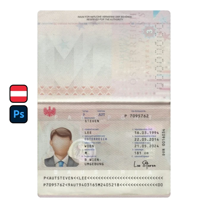 Austria-1- Austria Passport PSD Template - Image 1