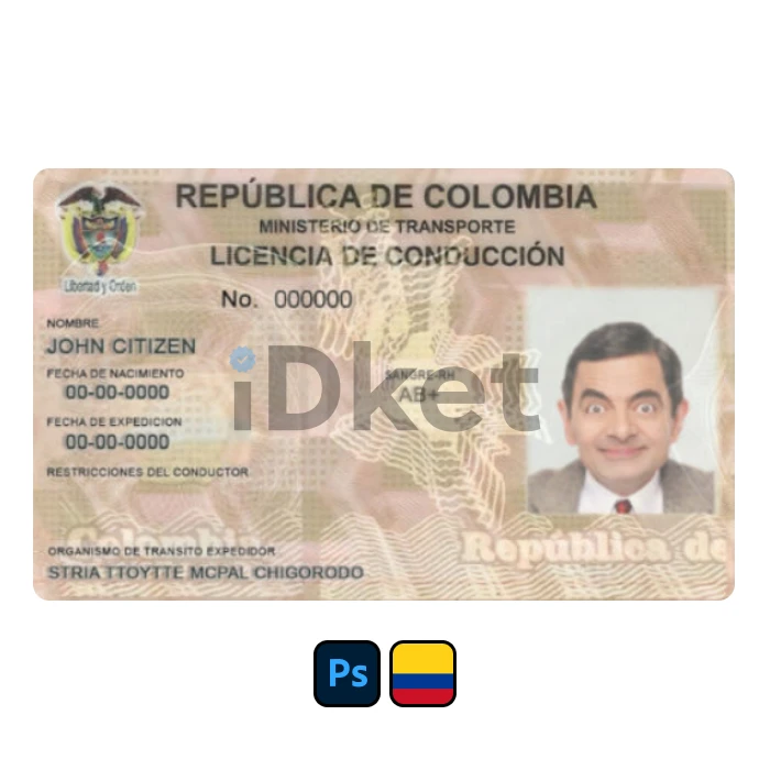 Colombia-2- Colombia Driver License PSD Template - Image 1