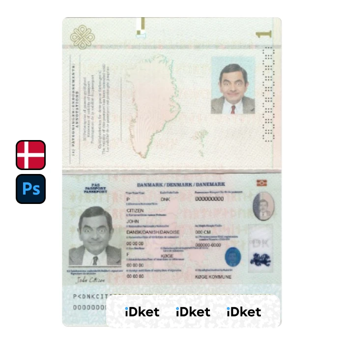 Denmark- Denmark Passport PSD Template - Image 1
