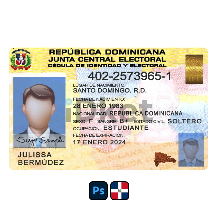 Dom-id-2 Dominican ID Card PSD Template - Image 1