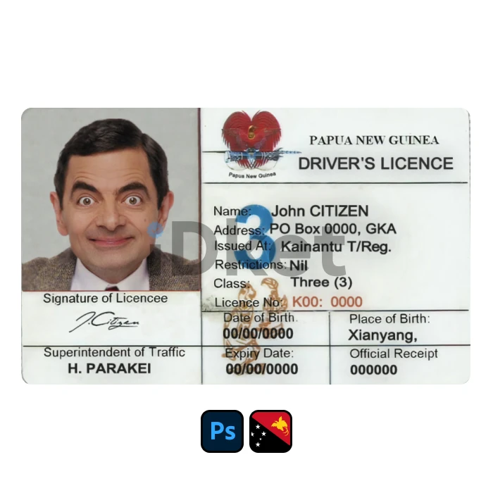 Free-3 Papua New Guinea Driver License PSD Template - Image 1