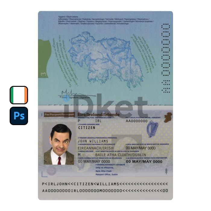 Ireland-6 Ireland Passport PSD Template - Image 1