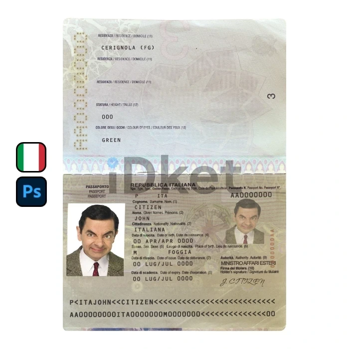 Italy-pass- Italy Passport PSD Template - Image 1