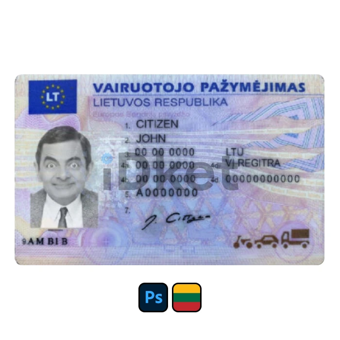 Lithuania-1- Lithuania Driver License PSD Template - Image 1