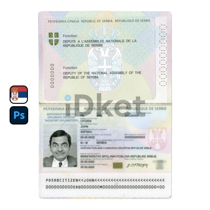 Serbia-pass- Serbia Passport PSD Template - Image 1