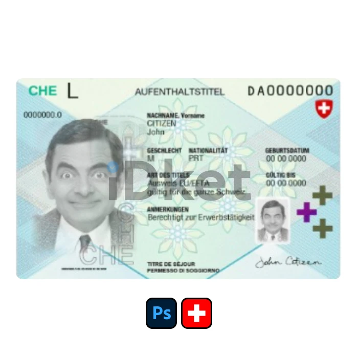 Switzerland rp (4) Switzerland Residence Permit PSD Template - Image 1