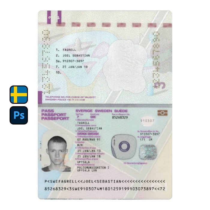 sweden-6- Sweden Passport PSD Template - Image 1