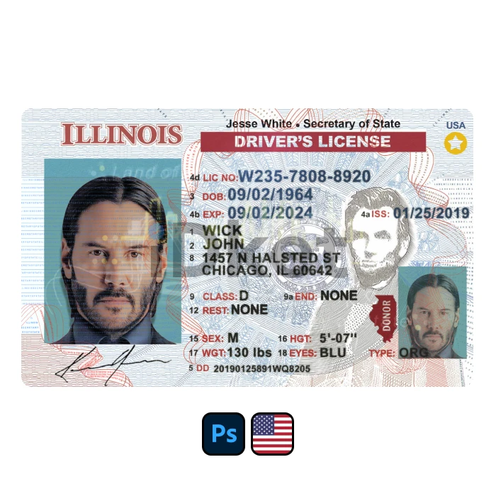 usa-dl-30 USA Illinois Driver License PSD Template - Image 1