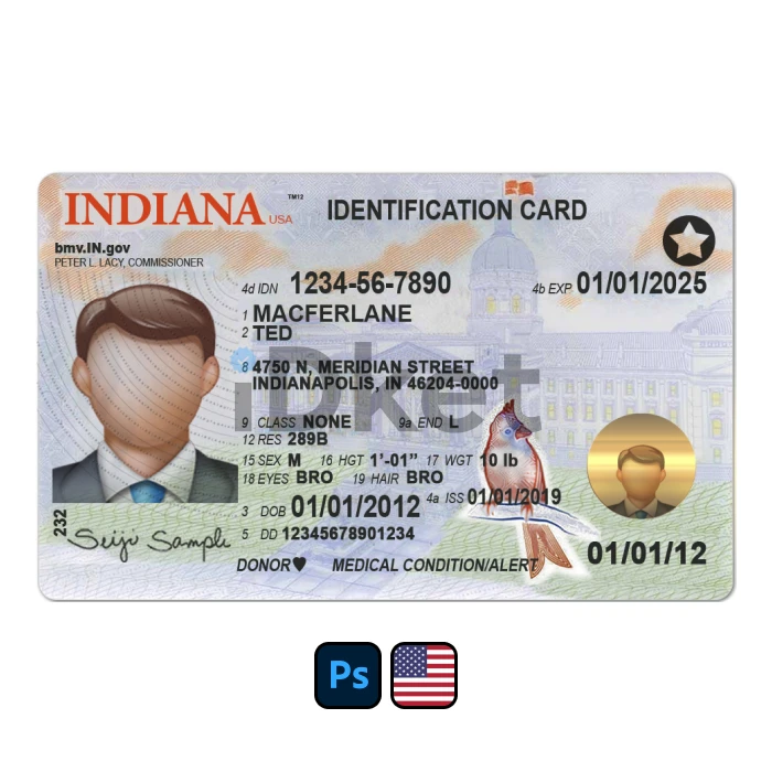 usa-dl-31 USA Indiana Driver License PSD Template - Image 1