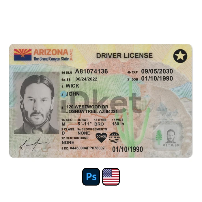 usa-dl-6 USA Arizona Driver License PSD Template - Image 1