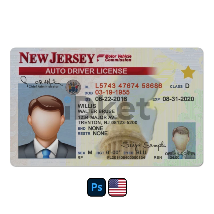 usa-dl-63 USA New Jersey Driver License PSD Template - Image 1