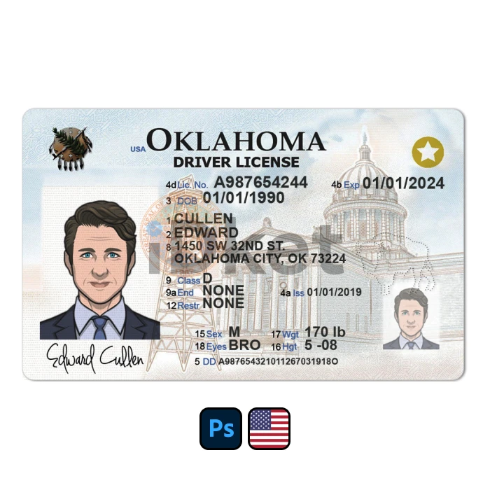 usa-dl-75 USA Oklahoma Driver License PSD Template - Image 1