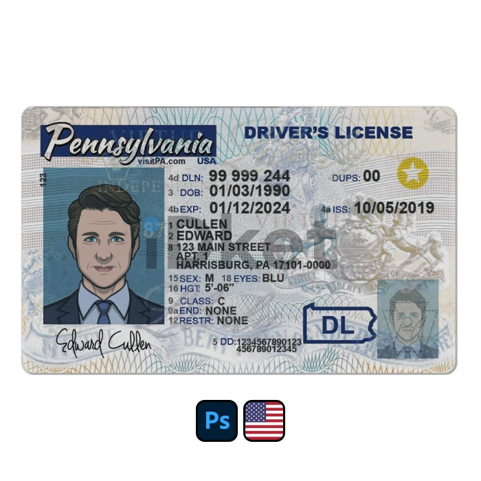 usa-dl-79 USA Pennsylvania Driver License PSD Template - Image 1