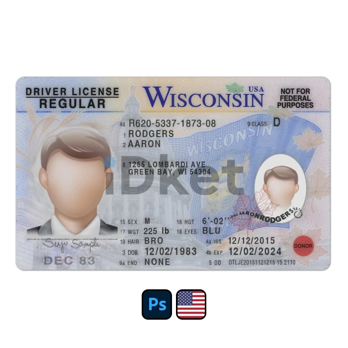 usa-dl-99 USA Wisconsin Driver License PSD Template - Image 1