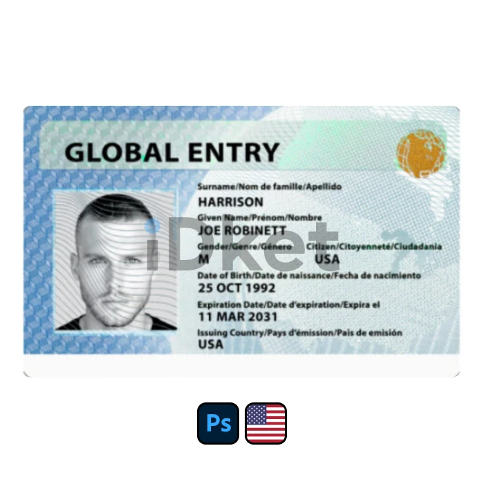 usa entry (1) USA Global Entry Card PSD Template - Image 1